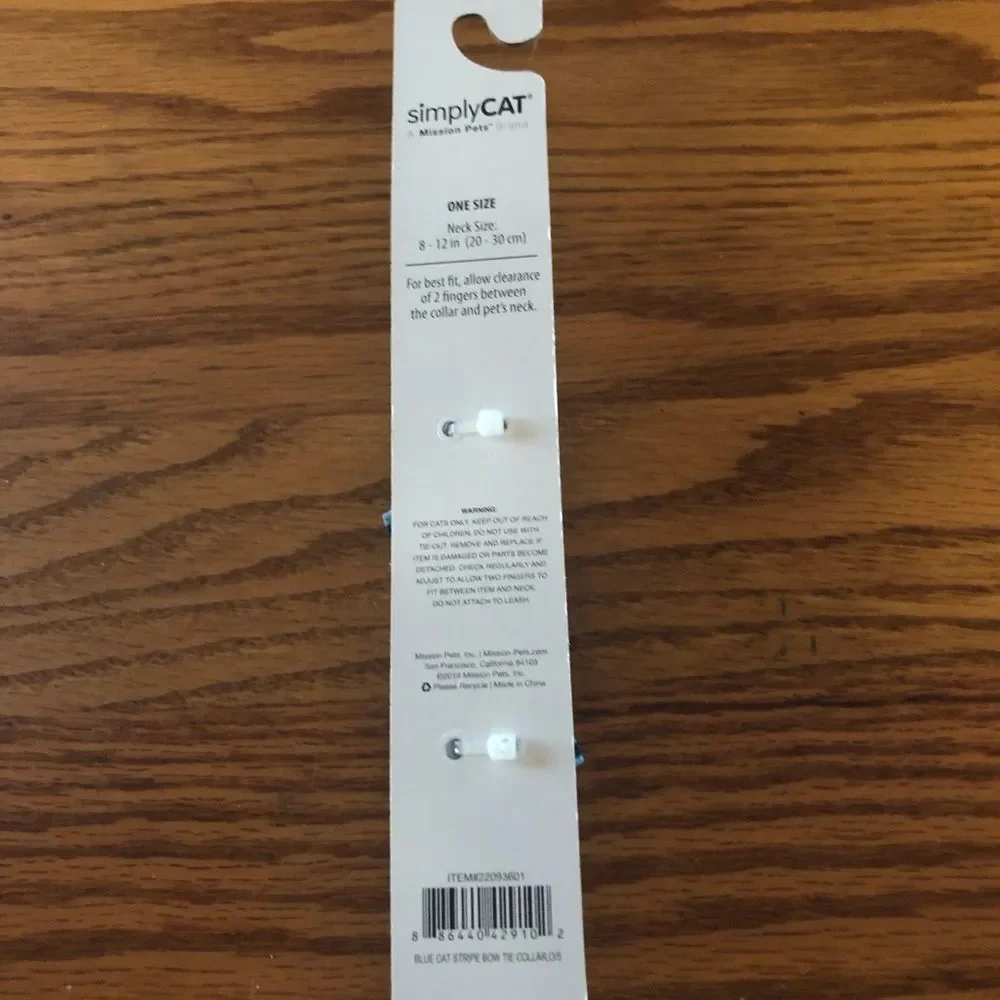 Simply Cat blue striped bow fancy break away collar 8-12 in neck New!